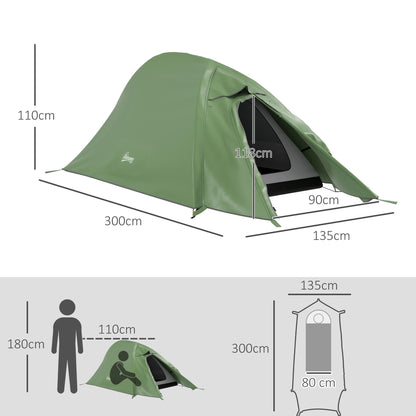 Outsunny Double Layer Camping Tent, 1-2 Man Backpacking Tent with Carry Bag, 2000mm Waterproof and Lightweight
