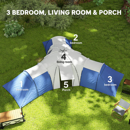 Outsunny 6-9 Man Tent with Bedrooms and Living Room, Accessories Included