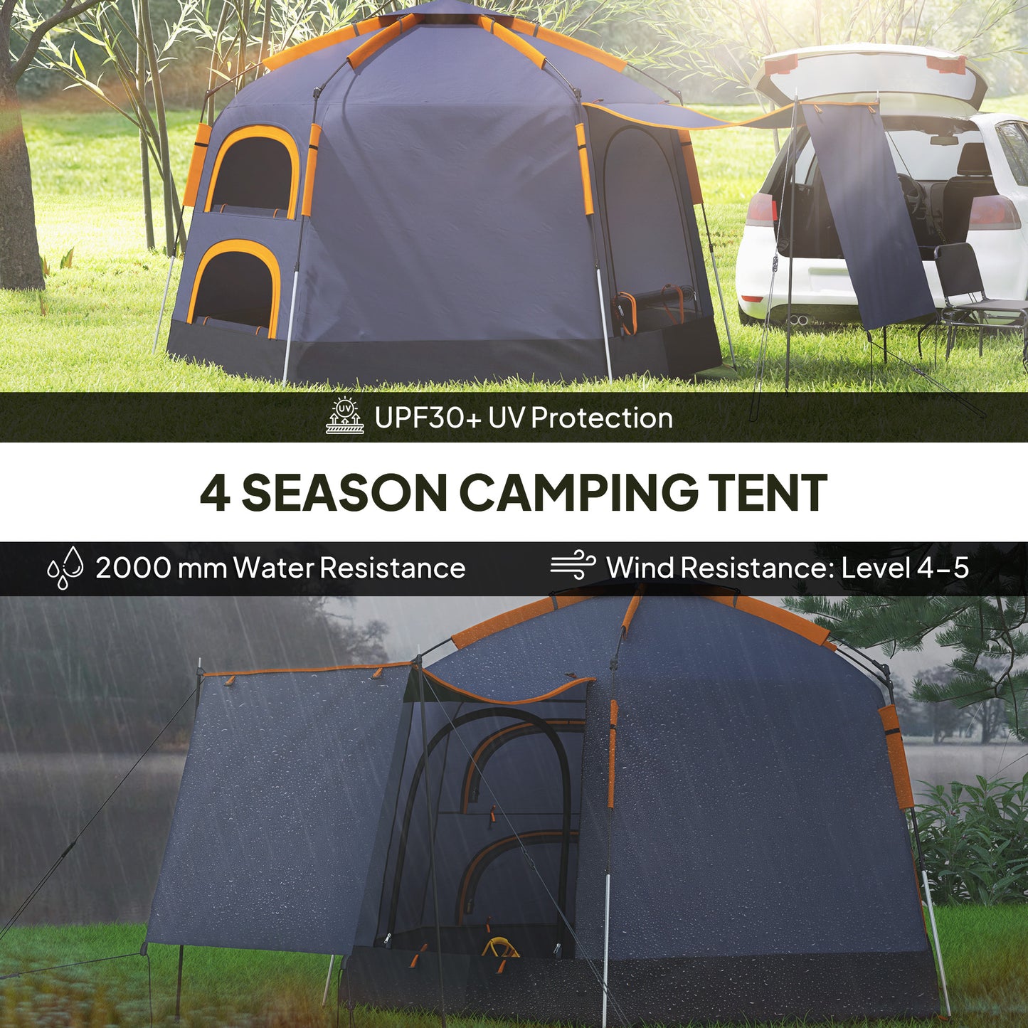 Outsunny Automatic Pop Up Camping Tent, Instant Setup 2-4 Man Tent with Mesh Windows, Waterproof & UV30+, Portable with Carry Bag for Fishing, Hiking, Backpacking