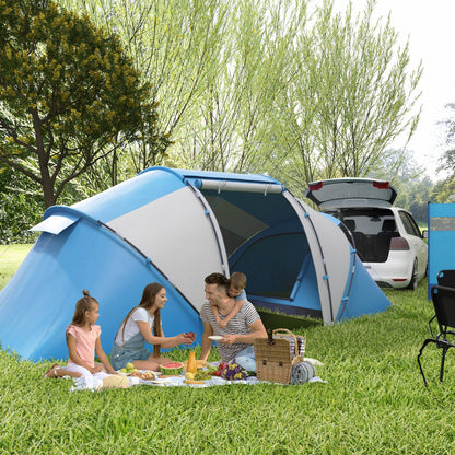 Outsunny 4-6 Man Camping Tent w/ Two Bedroom, Hiking Sun Shelter, UV Protection Tunnel Tent
