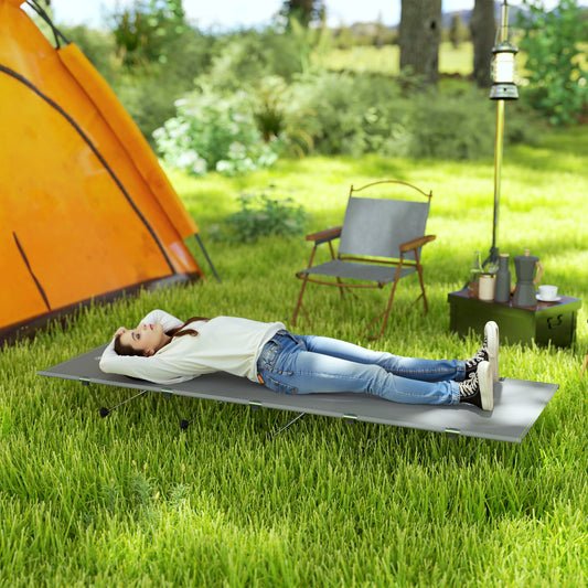 Outsunny Lightweight Camping Bed, Aluminium Portable Camp Cot w/ Strong Support 150kg and Carry Bag for Camping