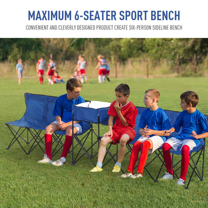 Outsunny 6 Seat Folding Sports Bench Portable Sports Team Bench Spectator Chair with Cooler Bag and Carrying Bag for Outdoor Picnic Camping