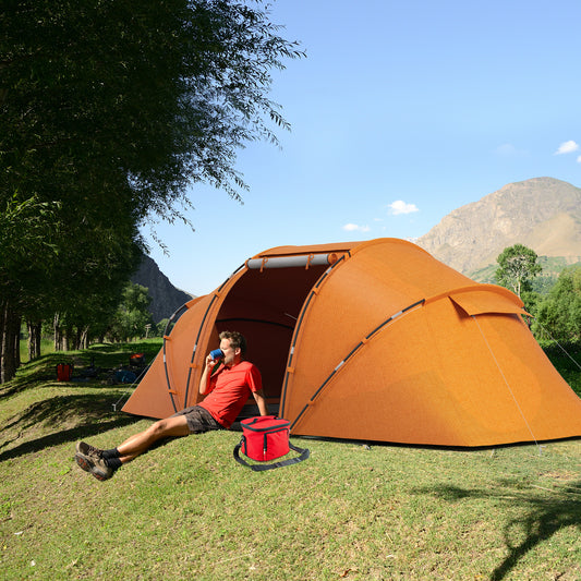 Outsunny 4-6 Man Camping Tent with Living Area and 2 Bedrooms, Hiking Sun Shelter, UV Protection Tunnel Tent