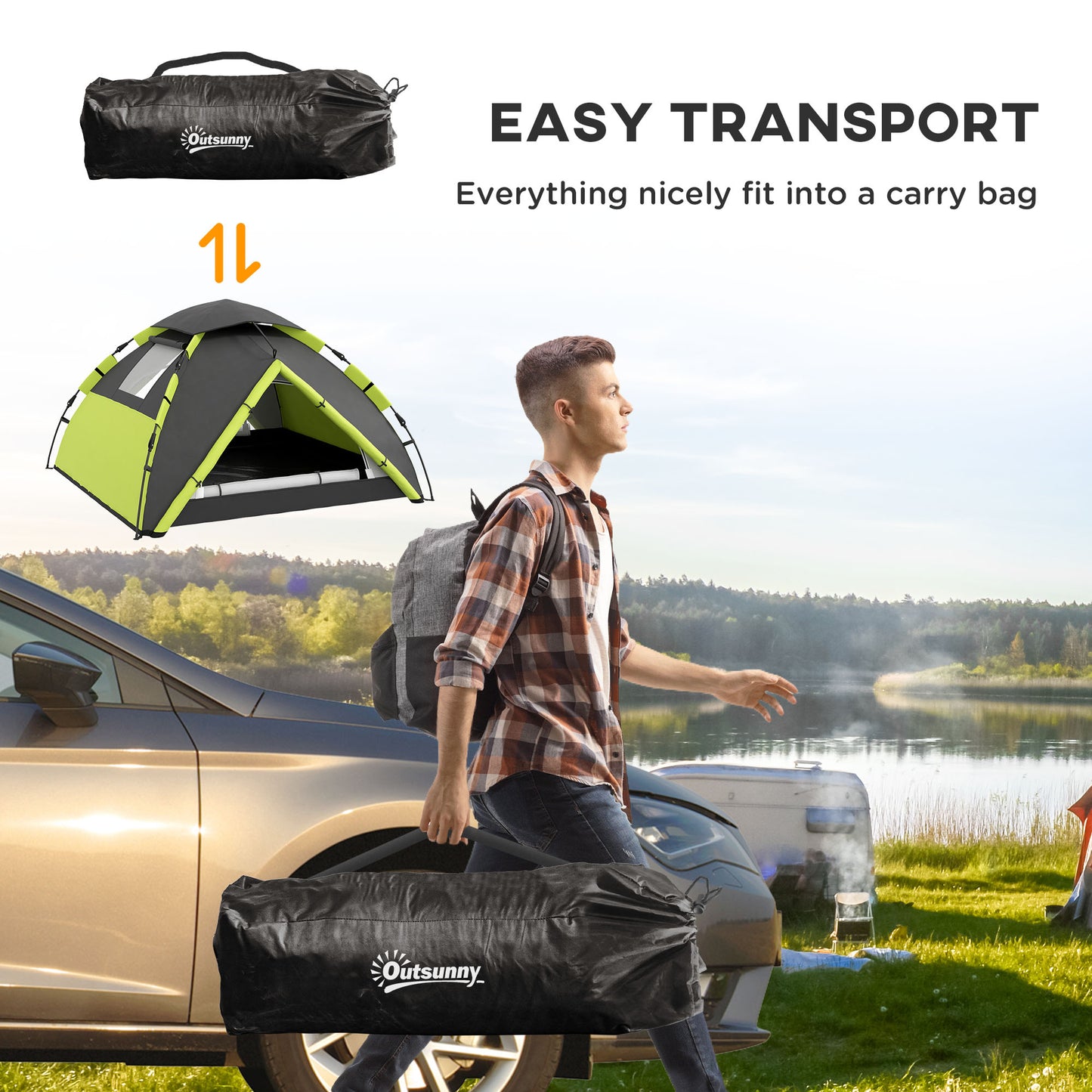 Outsunny Two-Man One Room Camping Tent, with Accessories
