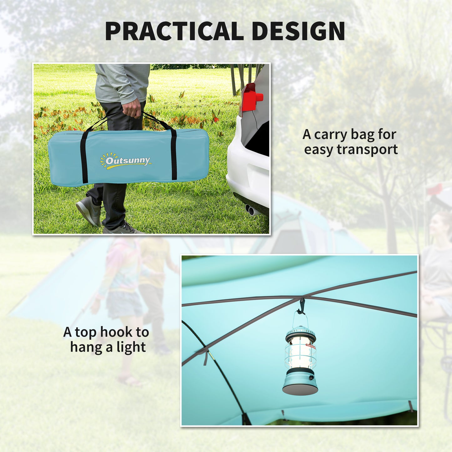 Outsunny 4-6 Man Family Camping Tent w/ 2 Bedrooms and a Living Room, Waterproof Tunnel Tent w/ Sewn In Groundsheet, Doors, Windows, Carry Bag