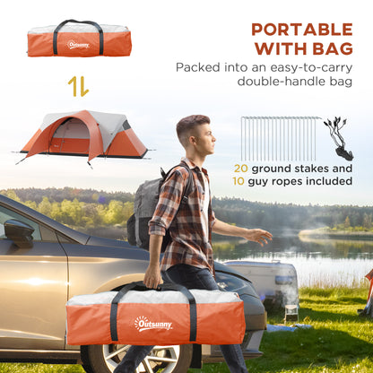 Outsunny 3000mm Waterproof Camping Tent for 5-6 Man, Family Tent with Porch and Sewn in Groundsheet, Portable with Bag