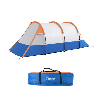 Outsunny Camping Tent, Large Tunnel Tent with Bedroom and Living Area, 2000mm Waterproof, Portable with Bag for 2-3 Man