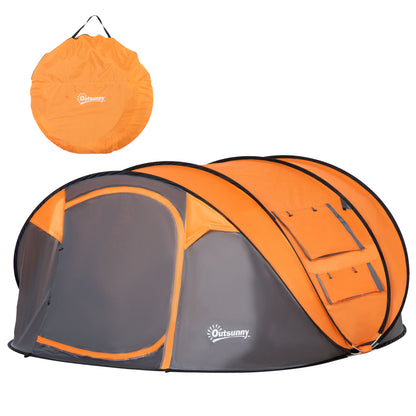 Outsunny 4-5 Person Pop-up Camping Tent Family Tent w/ 2 Mesh Windows & PVC Windows Portable Carry Bag for Outdoor Trip