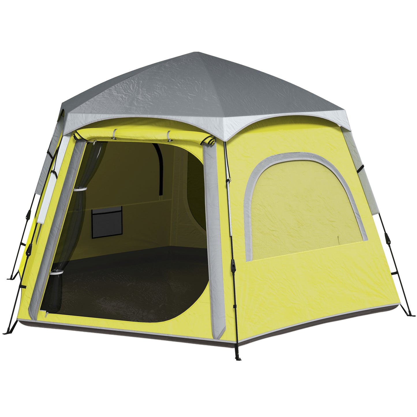 Outsunny Instant Camping Tent, 2/3/4 Person Easy Setup Dome Family Tent with Vestibule, Rainfly, 4 Mesh Windows & 2 Doors, Hexagonal Design, Waterproof & UV Protected
