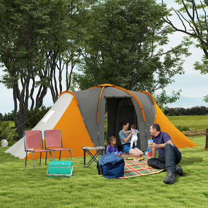 Outsunny Large Camping Tent Tunnel Tent with 2 Bedroom and Living Area, 2000mm Waterproof, Portable with Bag for 4-6 Man