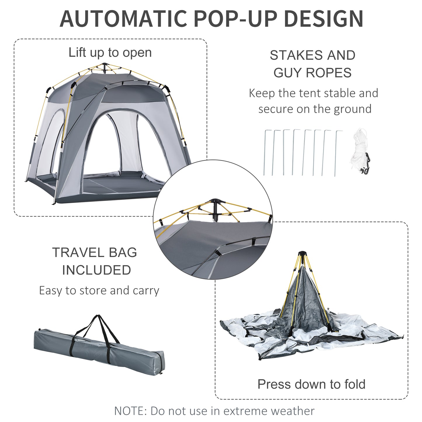 Outsunny 4 Person Automatic Camping Tent, Outdoor Pop Up Tent, Portable Backpacking Dome Shelter