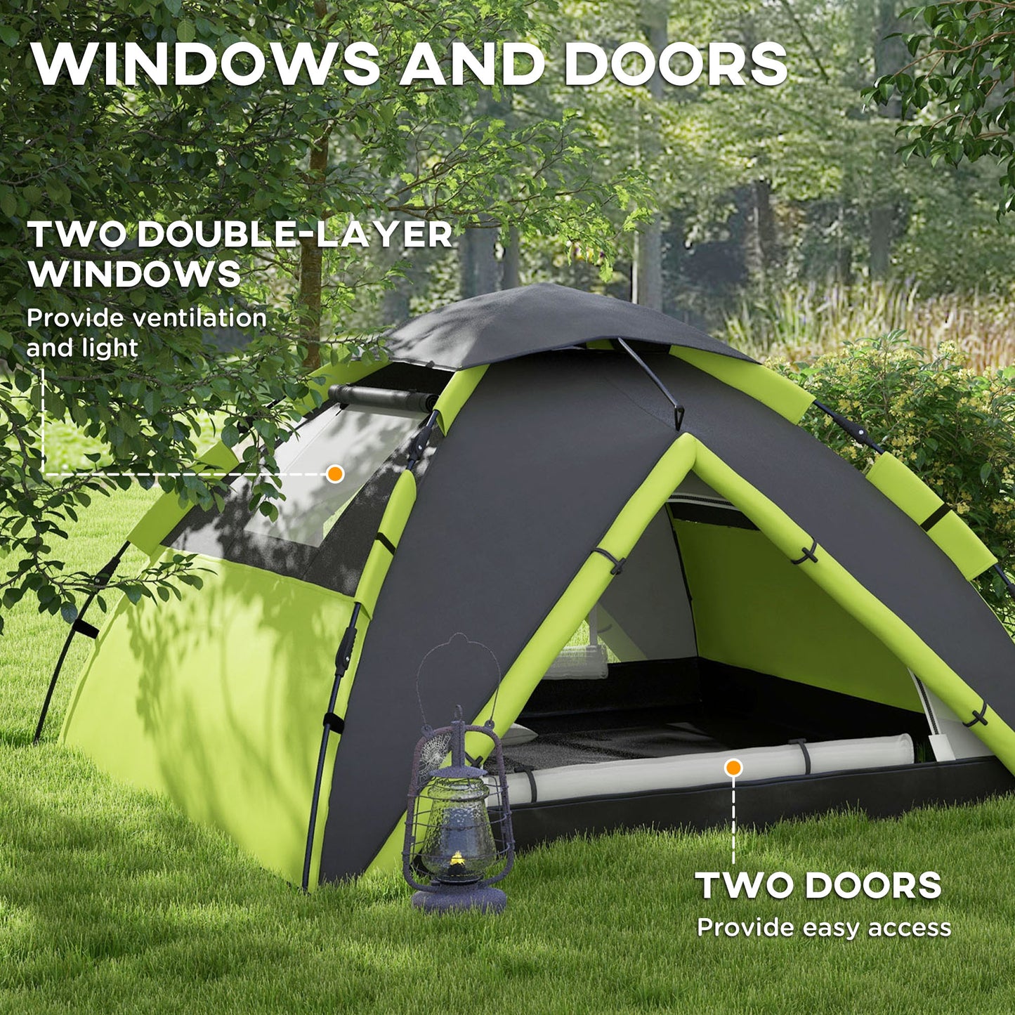 Outsunny Two-Man One Room Camping Tent, with Accessories