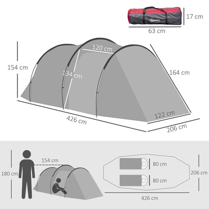 Outsunny 2-3 Person Tunnel Tent with Sewn-in Groundsheet, Air Vents, Rainfly, 2000mm Water Column, Camping Tent with 1 Bedroom, Inbuilt Porch, Living Area for Camping, Hiking