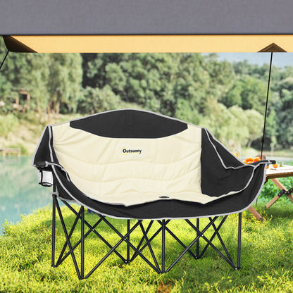 Outsunny Double Camping Chair for Adults, Oversized Heavy Duty Padded Folding Chair with Armrests, Cup Holders and Carry Bag for Outdoor Camping Hiking Picnic Fishing, 250kg Capacity