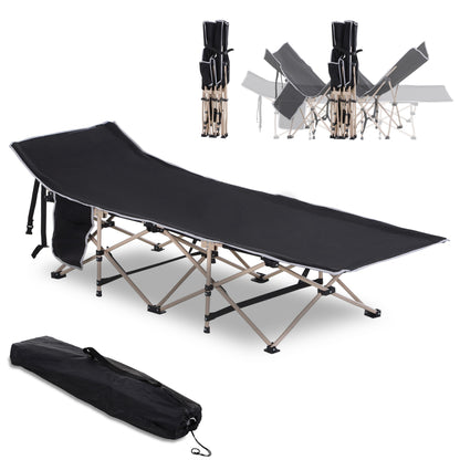Outsunny Single Person Camping Bed Folding Cot Outdoor Patio Portable Military Sleeping Bed Travel Guest Leisure Fishing with Side Pocket and Carry Bag