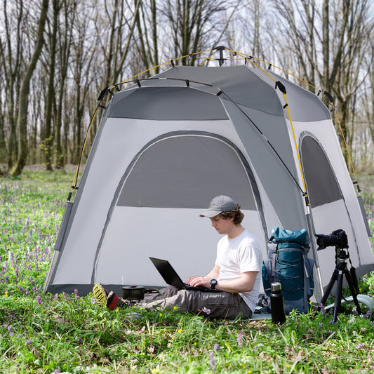 Outsunny 4 Person Automatic Camping Tent, Outdoor Pop Up Tent, Portable Backpacking Dome Shelter