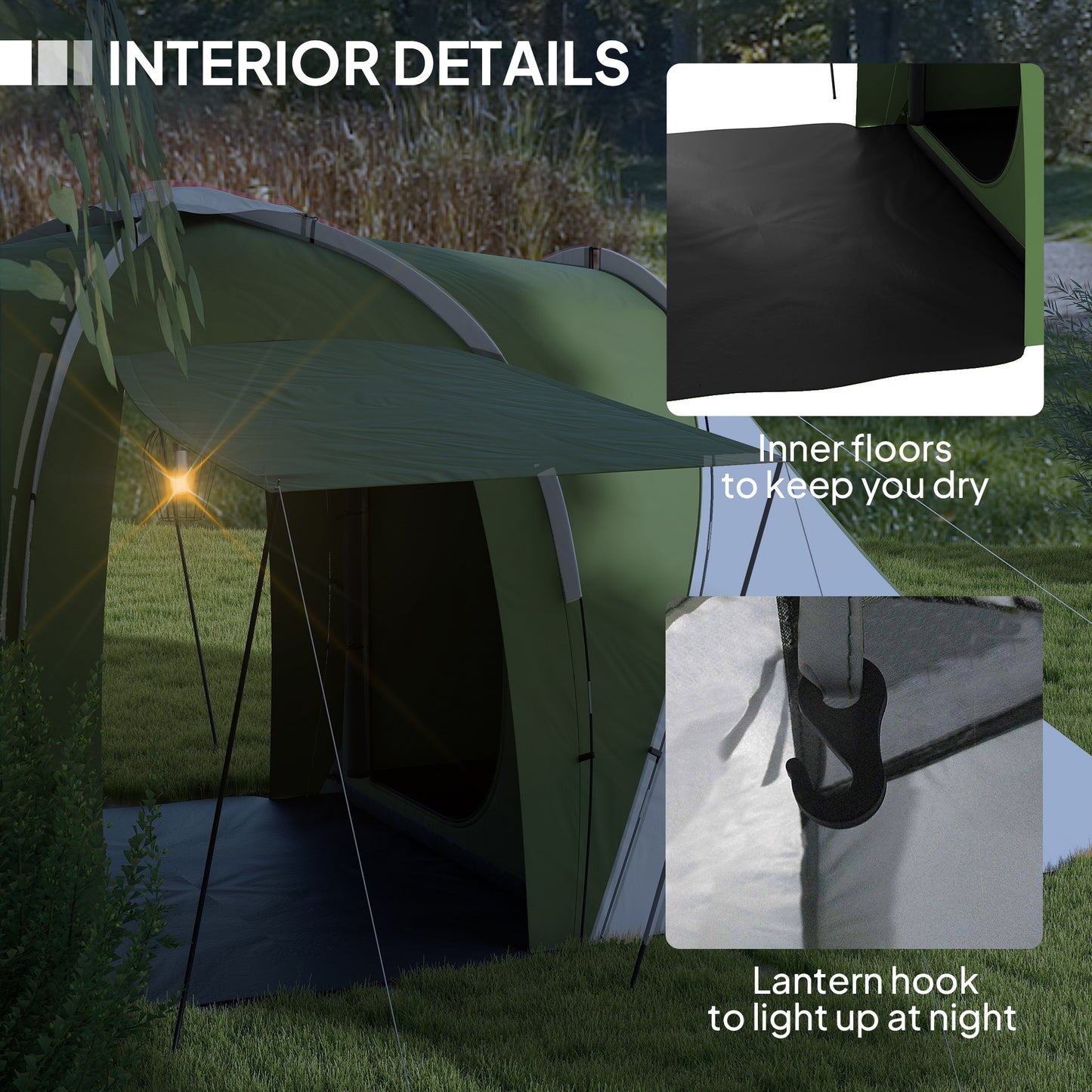 Outsunny Large Camping Tent Tunnel Tent with 2 Bedroom and Living Area, 2000mm Waterproof, Portable with Bag for 4-6 Man