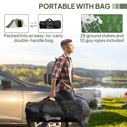 Outsunny Large Camping Tent Tunnel Tent with 2 Bedroom and Living Area, 2000mm Waterproof, Portable with Bag for 4-6 Man