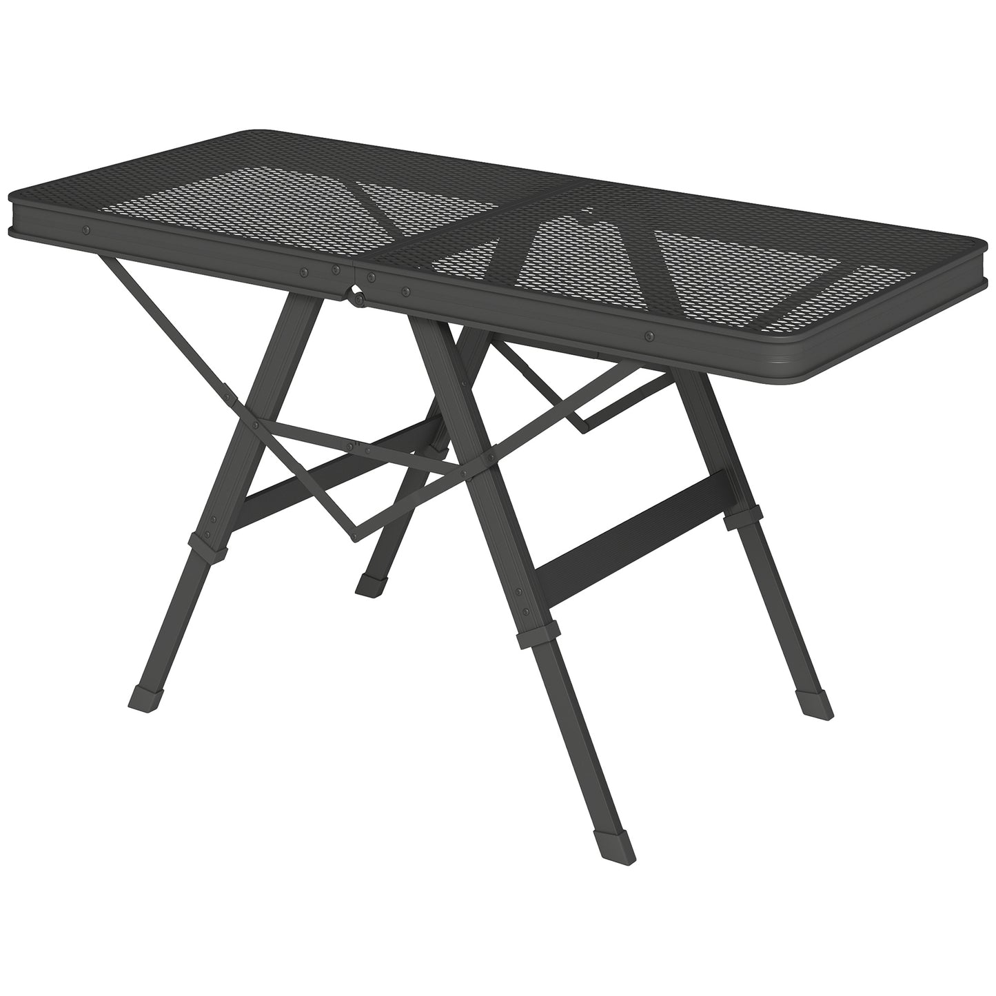 Outsunny 3 ft Folding Camping Table w/ Adjustable Heights, Outdoor Folding Picnic Table with Metal Mesh Desktop & Aluminium Legs, Portable Lightweight BBQ Table for Picnic, Garden, Party, Black