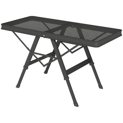 Outsunny 3 ft Folding Camping Table w/ Adjustable Heights, Outdoor Folding Picnic Table with Metal Mesh Desktop & Aluminium Legs, Portable Lightweight BBQ Table for Picnic, Garden, Party, Black