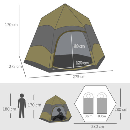 Outsunny Six Man Hexagon Camping Tent with Hang Hook and Carry Bag