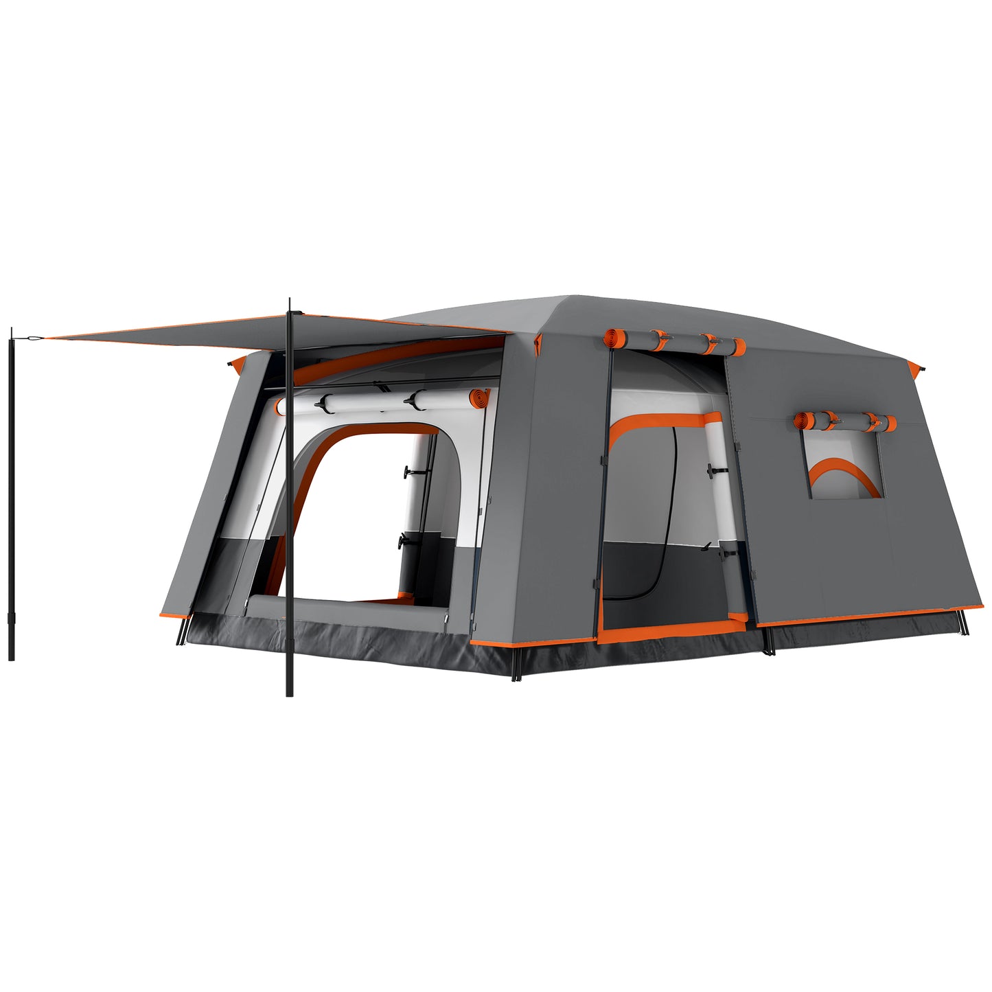 Outsunny 4-6 Man Camping Tent, Double Layer Tunnel Tent with Porch, Living Area and 2 Bedrooms, Sewn in Groundsheet, 3000mm Waterproof and UPF 30+, Portable with Bag, Grey