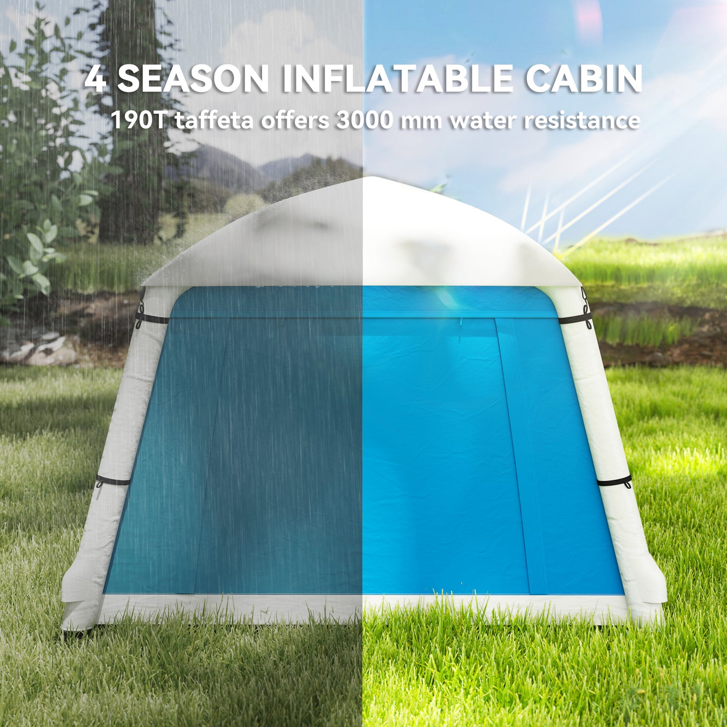 Outsunny Inflatable Camping Tent w/ Hand Pump, Easy Setup 1/2 Person Blow Up Tent Waterproof 190T Taffeta w/ Mesh Windows, Doors and Carry Bag
