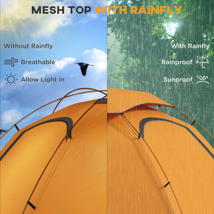 Outsunny Aluminium Frame Camping Tent Dome Tent with Removable Rainfly, 2000mm Waterproof, for 1-2 Man
