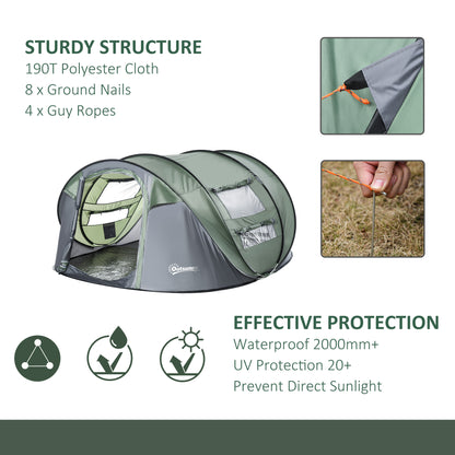 Outsunny 4-5 Person Pop-up Camping Tent Family Tent w/ 2 Mesh Windows & PVC Windows Portable Carry Bag for Outdoor Trip