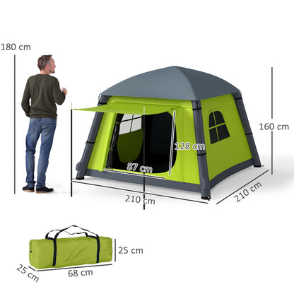 Outsunny Inflatable Camping Tent w/ Hand Pump, Easy Setup 1/2 Person Blow Up Tent Waterproof 190T Taffeta w/ Mesh Windows, Doors and Carry Bag