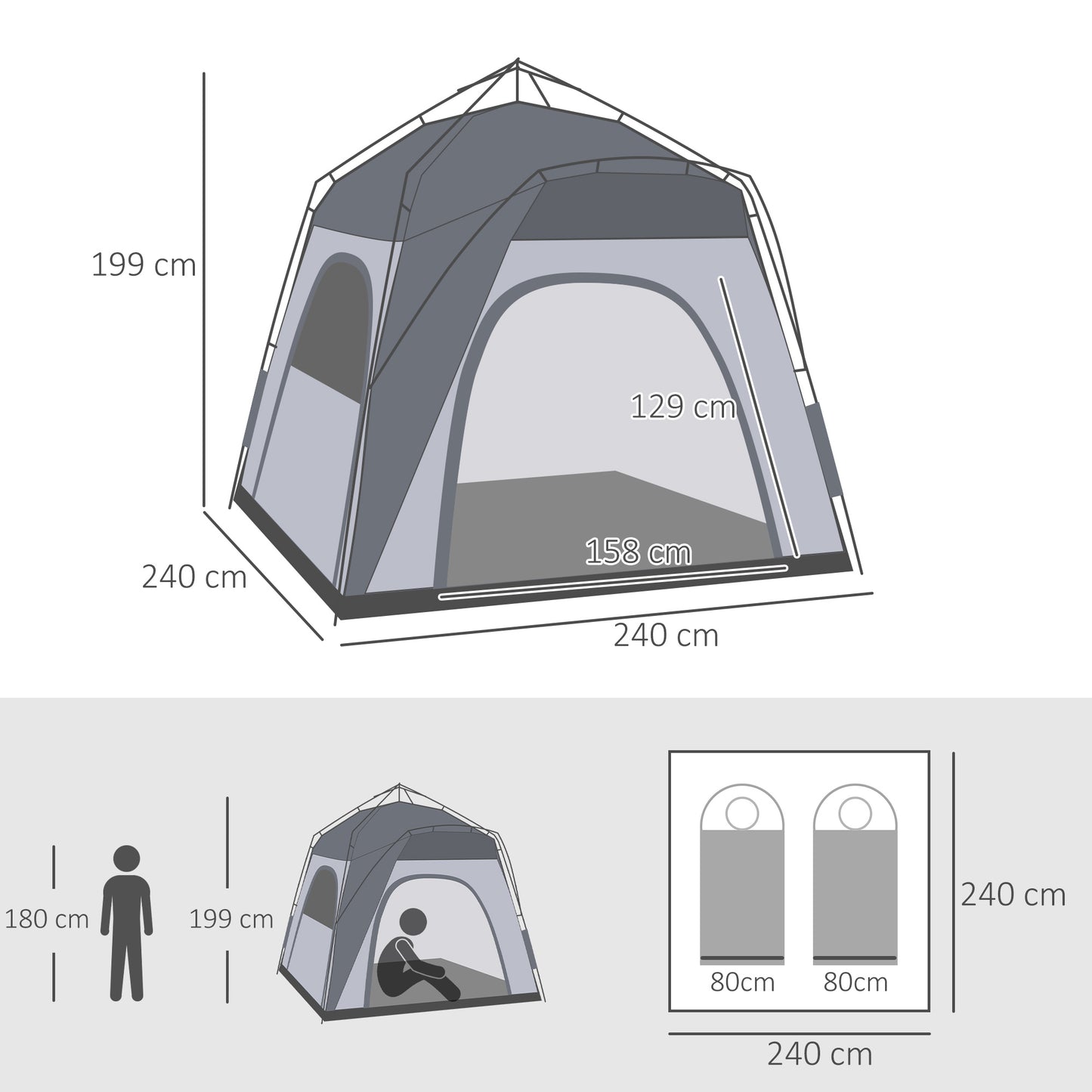 Outsunny 4 Person Automatic Camping Tent, Outdoor Pop Up Tent, Portable Backpacking Dome Shelter