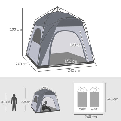 Outsunny 4 Person Automatic Camping Tent, Outdoor Pop Up Tent, Portable Backpacking Dome Shelter