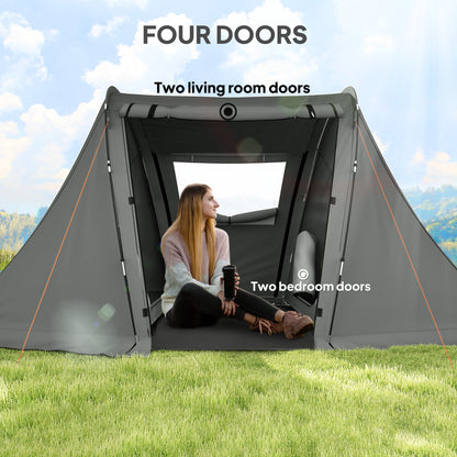 Outsunny 3 Man Camping Tent with Living Area and 2 Bedrooms, 3000mm Waterproof Family Tent with Sewn-in Groundsheet, Portable with Bag for Hiking, Festival, Backpacking