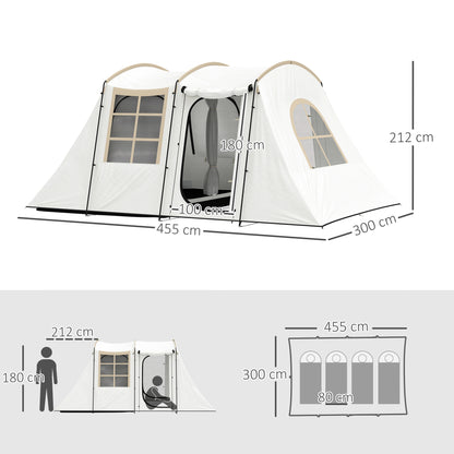 Outsunny 3-4 Man Tunnel Tent, Family Camping Tent with Porch, Bedroom and Living Area, Sewn in Groundsheet, 3000mm Waterproof, Portable with Bag for Hiking, Festival, Backpacking