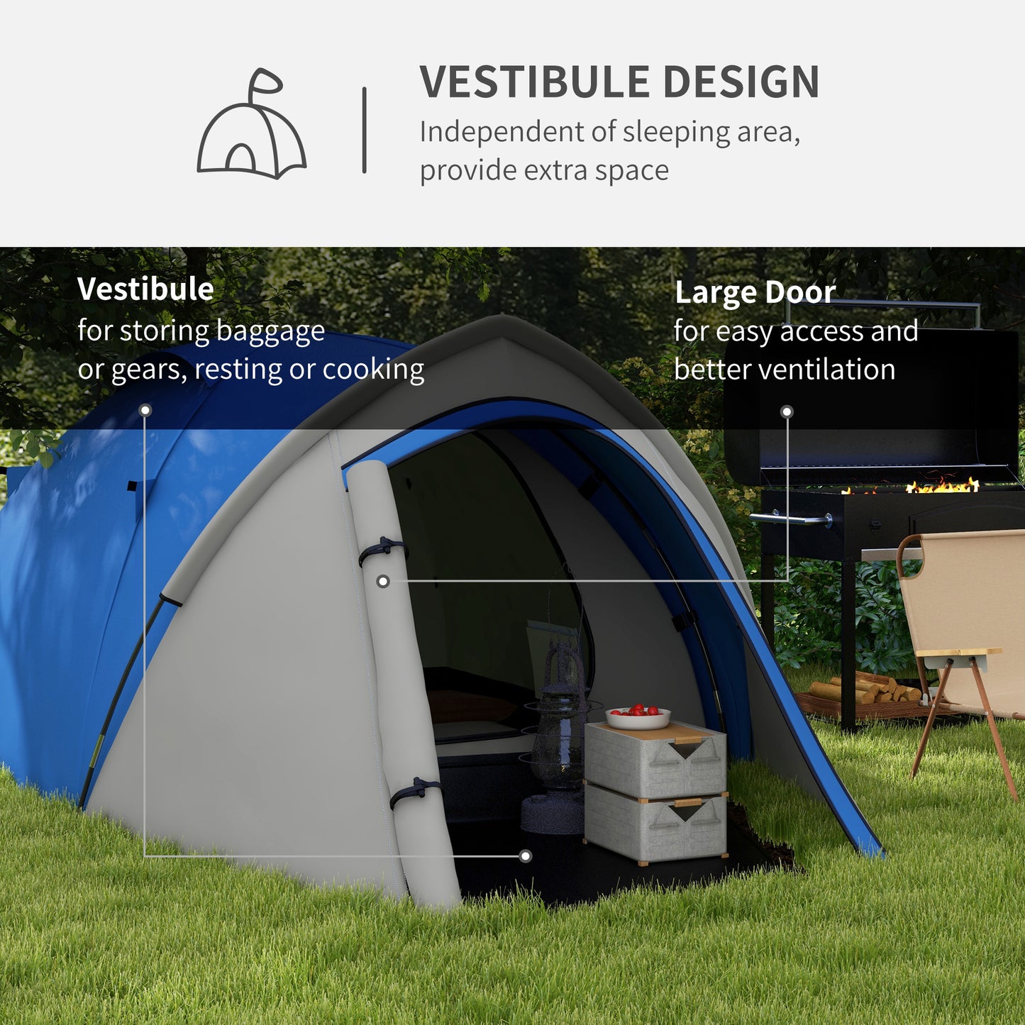 Outsunny Two-Man Dome Tent, with Front Vestibule