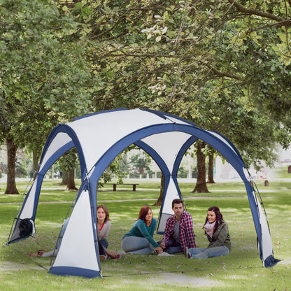 Outsunny Dome Tent for 6-8 Person, Camping Tent with 4 Zipped Mesh Doors, Removable Oxford Cloth, Lamp Hook, Portable Carry Bag, White and Blue