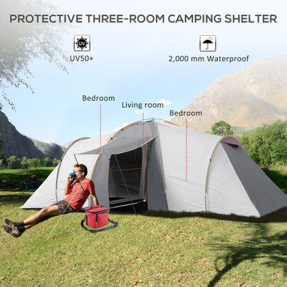 Outsunny Four-Man Tunnel Tent, with Two Bedrooms and Living Room