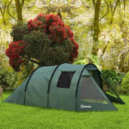Outsunny Two Room Tunnel Tent Camping Tent for  3-4 Man with Windows, Covers, Carry Bag, for Fishing, Hiking, Sports