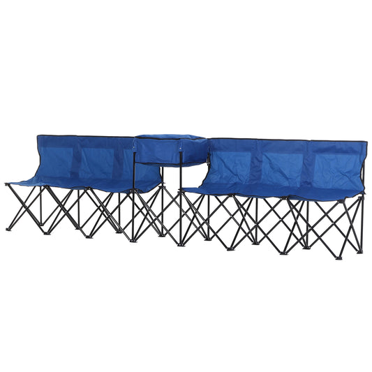 Outsunny 6 Seat Folding Sports Bench Portable Sports Team Bench Spectator Chair with Cooler Bag and Carrying Bag for Outdoor Picnic Camping
