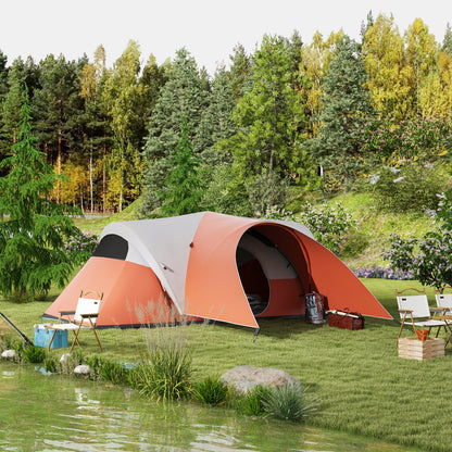 Outsunny 3000mm Waterproof Camping Tent for 5-6 Man, Family Tent with Porch and Sewn in Groundsheet, Portable with Bag
