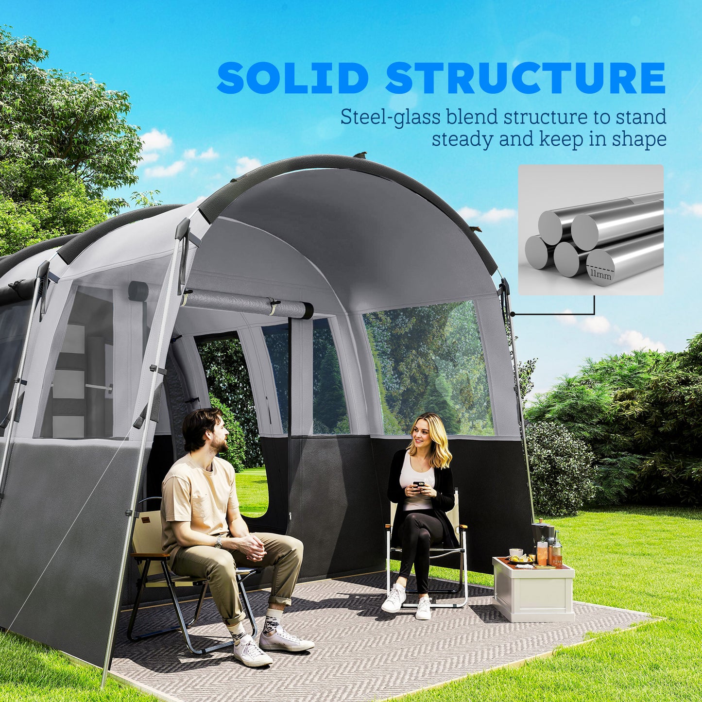 Outsunny 8-Person Camping Tent, Waterproof Family Tent, Tunnel Design, 4 Large Windows, Sleeping Cabins 3000mm Water Column