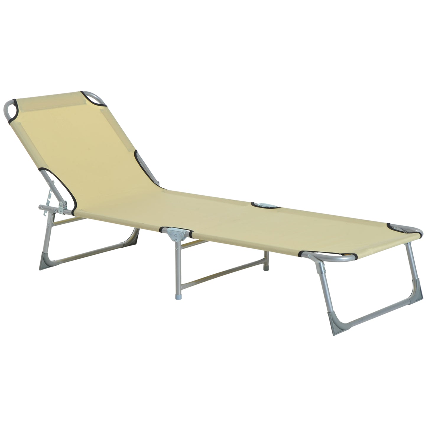 Outsunny Reclining Sun Lounger Chair Folding Camping Bed with 4-Position Adjustable Backrest, for Travel Indoor Outdoor Office Fishing