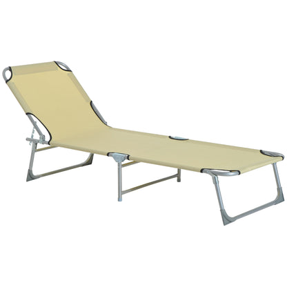 Outsunny Reclining Sun Lounger Chair Folding Camping Bed with 4-Position Adjustable Backrest, for Travel Indoor Outdoor Office Fishing