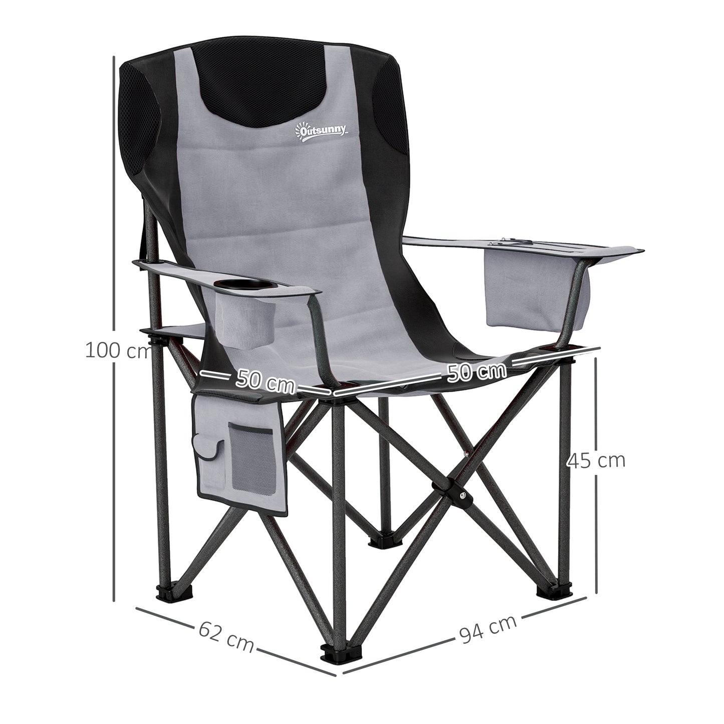 Outsunny Set of 2 Folding Camping Chairs, Padded Camping Chairs with Adjustable Armrests, Portable & Lightweight Folding Camp Chair with Cooler Bag, Cup Holder and Side Pockets