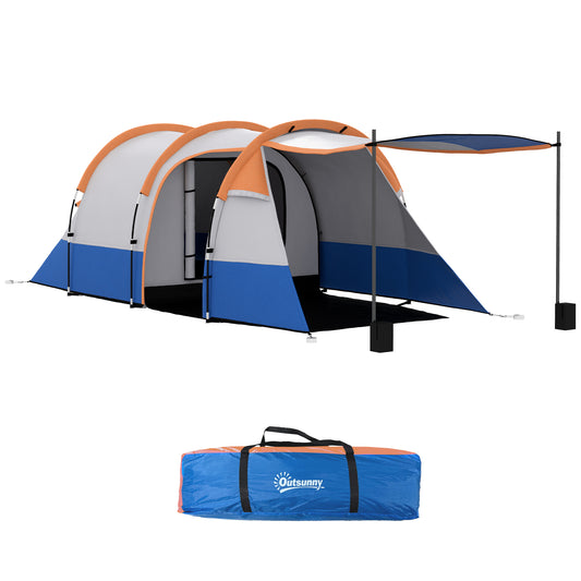 Outsunny Camping Tent, Large Tunnel Tent with Bedroom and Living Area, 2000mm Waterproof, Portable with Bag for 2-3 Man