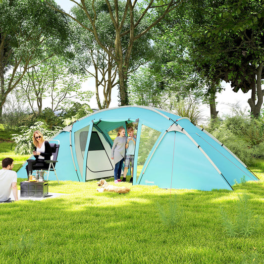 Outsunny 4-6 Man Family Camping Tent w/ 2 Bedrooms and a Living Room, Waterproof Tunnel Tent w/ Sewn In Groundsheet, Doors, Windows, Carry Bag