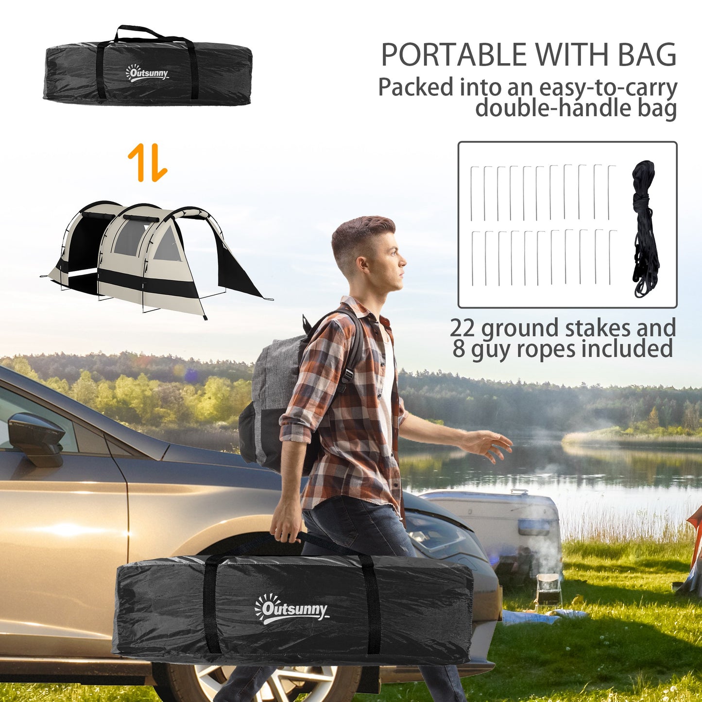 Outsunny Four Man, Two Room Blackout Tent, with Accessories
