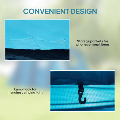 Outsunny Inflatable 3-4 Man Tunnel Tent w/ Air Pump, Living Area & Vestibule, Waterproof Family Camping Air Tent w/ Sewn In Groundsheet & Removable Footprint for Camping, Hiking