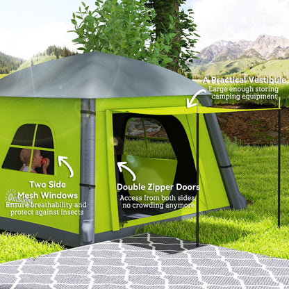 Outsunny Inflatable Camping Tent w/ Hand Pump, Easy Setup 1/2 Person Blow Up Tent Waterproof 190T Taffeta w/ Mesh Windows, Doors and Carry Bag