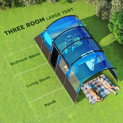 Outsunny 8-Person Camping Tent, Waterproof Family Tent, Tunnel Design, 4 Large Windows, Sleeping Cabins 3000mm Water Column